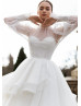 Long Sleeves Beaded White Organza Layered Wedding Dress